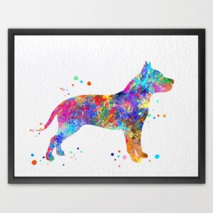 Dignovel Studios Unframed Pitbull Dog Watercolor Print Fine Print Children's Decor Home Decor N135 Watercolor Art Print Wall Art Poster Home Decor Hanging DN135