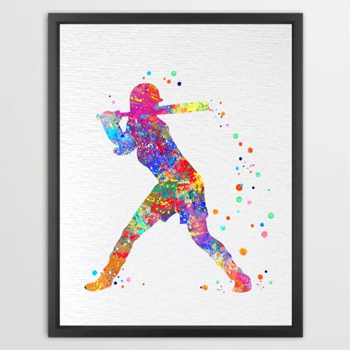 Dignovel Studios Unframed Baseball Softball Player Sports Print Watercolor Print Girl's softball Softball illustration Softball Poster Softball Watercolor N137 Watercolor Art Print Wall Art Poster Home Decor Hanging DN137