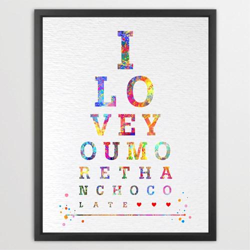 Dignovel Studios Unframed Eye chart I love you more than chocolate watercolor Print Typography print Quote poster Home Decor Inspirational N144 Watercolor Art Print Wall Art Poster Home Decor Hanging DN144