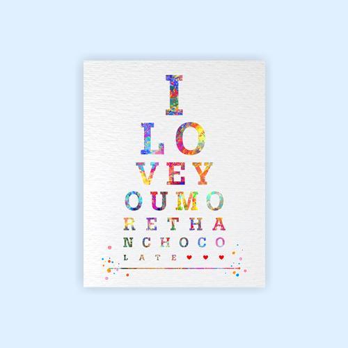 Dignovel Studios Unframed Eye chart I love you more than chocolate watercolor Print Typography print Quote poster Home Decor Inspirational N144 Watercolor Art Print Wall Art Poster Home Decor Hanging DN144 - Image 2
