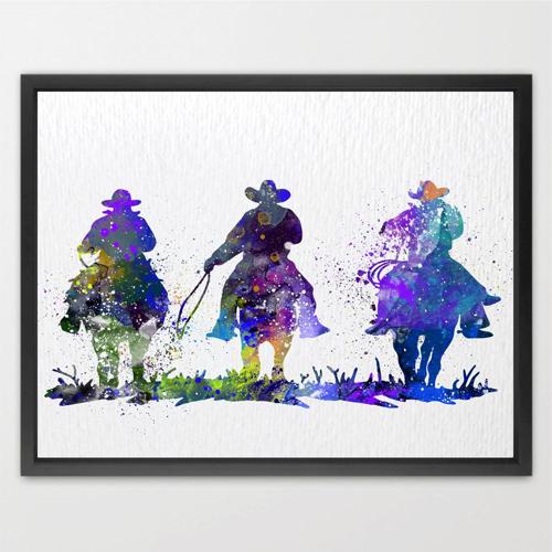 Dignovel Studios Unframed Three Cowboys Print Watercolor Painting Print For Kids Children's Nursery Decor Home Decor N209 Watercolor Art Print Wall Art Poster Home Decor Hanging DN209