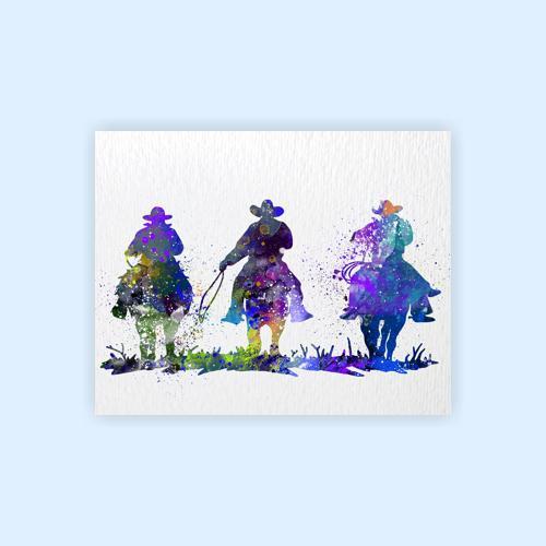 Dignovel Studios Unframed Three Cowboys Print Watercolor Painting Print For Kids Children's Nursery Decor Home Decor N209 Watercolor Art Print Wall Art Poster Home Decor Hanging DN209 - Image 2