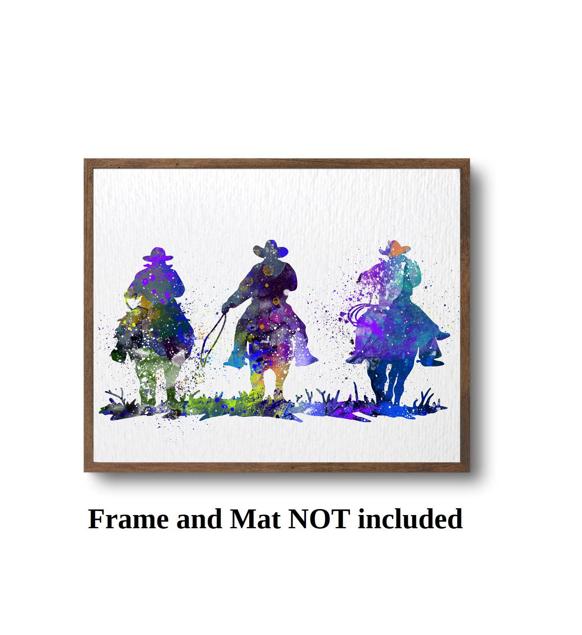 Dignovel Studios Unframed Three Cowboys Print Watercolor Painting Print For Kids Children's Nursery Decor Home Decor N209 Watercolor Art Print Wall Art Poster Home Decor Hanging DN209 - Image 3