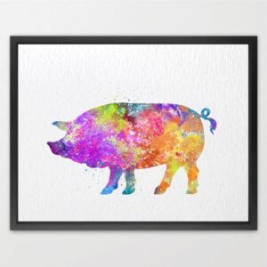 Dignovel Studios Unframed Pig Pinky Piggy Animal N236 Watercolor Art Print Wall Art Poster Home Decor Hanging DN236