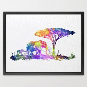 Dignovel Studios Unframed Elephant Family Baby Elephant and Mom Elephant Poster Giclee Decor Kids Nursery Decor N241 Watercolor Art Print Wall Art Poster Home Decor Hanging DN241
