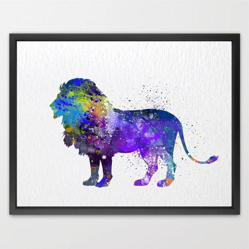 Dignovel Studios Unframed Lion Blue Safari Animal Africa Wildlife Nature Exploration N243 Watercolor Art Print Wall Art Poster Home Decor Hanging DN243