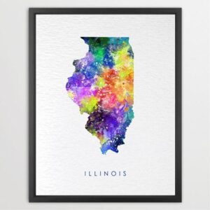 Dignovel Studios Unframed Illinois State Map United States Map N250 Watercolor Art Print Wall Art Poster Home Decor Hanging DN250