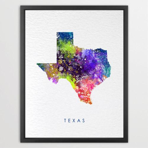 Dignovel Studios Unframed Texas State Map United States Map Education N255 Watercolor Art Print Wall Art Poster Home Decor Hanging DN255