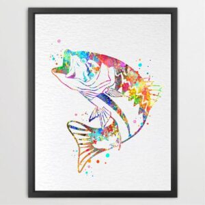Dignovel Studios Unframed Bass Fish Animal Poster Sea life Print Home Decor Kids Room Fishing N256 Watercolor Art Print Wall Art Poster Home Decor Hanging DN256