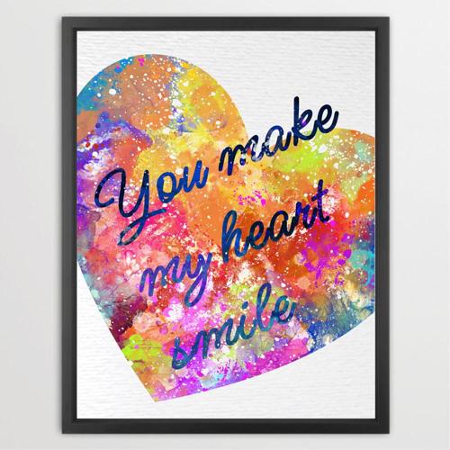 Dignovel Studios Unframed You Make my Heart Smile Heart Quotes Love Peace N262 Watercolor Art Print Wall Art Poster Home Decor Hanging DN262