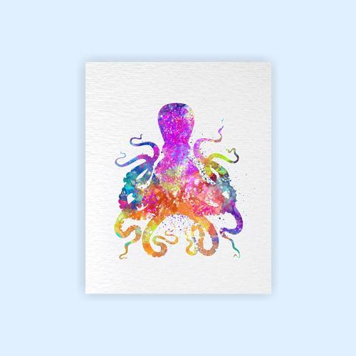Dignovel Studios Unframed Octopus Pink Sea Life N263 Watercolor Art Print Wall Art Poster Home Decor Hanging DN263 - Image 2