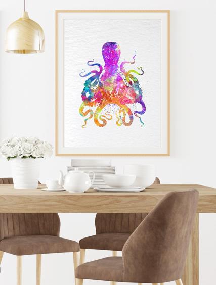 Dignovel Studios Unframed Octopus Pink Sea Life N263 Watercolor Art Print Wall Art Poster Home Decor Hanging DN263 - Image 8
