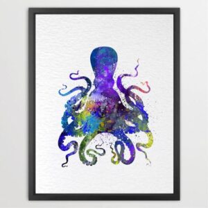 Dignovel Studios Unframed Octopus Blue Sea Life N264 Watercolor Art Print Wall Art Poster Home Decor Hanging DN264