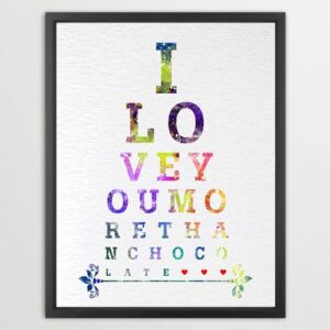 Dignovel Studios Unframed Eye Chart I love you more than chocolate Typography print Quote poster Home Decor Inspirational N286 Watercolor Art Print Wall Art Poster Home Decor Hanging DN286
