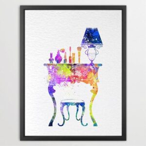 Dignovel Studios Unframed Pinky Room Girls Room Dressing Vanity Desk N291 Watercolor Art Print Wall Art Poster Home Decor Hanging DN291
