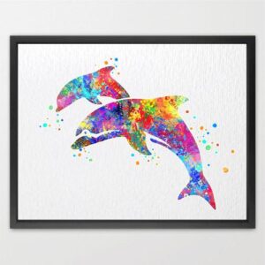 Dignovel Studios Unframed Dolphin Sea Life Watercolor illustration Print Poster Home Decor N322 Watercolor Art Print Wall Art Poster Home Decor Hanging DN322