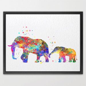 Dignovel Studios Unframed Elephant Family of Two Mother Baby Safari Animal Africa Nature Discovery Wildlife N340 Watercolor Art Print Wall Art Poster Home Decor Hanging DN340