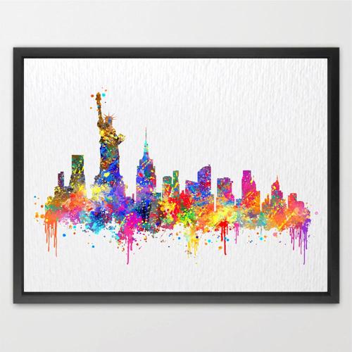 Dignovel Studios Unframed New York City Skyline United States City Landmark Famous Buildings Architecture N389 Watercolor Art Print Wall Art Poster Home Decor Hanging DN389