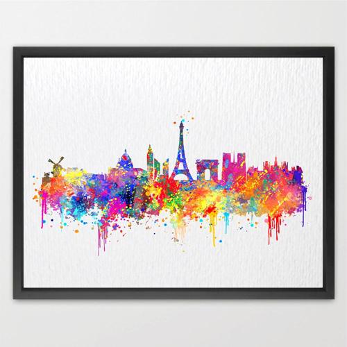 Dignovel Studios Unframed Paris City Skyline France City Landmark Famous Buildings Architecture N390 Watercolor Art Print Wall Art Poster Home Decor Hanging DN390