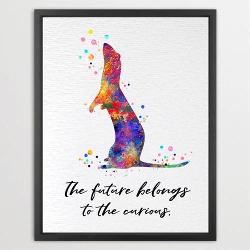 Dignovel Studios Unframed Ferret Household Pet Domestic Animal Pet Inspirational Quote Future Belongs to Curious Watercolor Art Print Wall Art Poster Home Decor Hanging DN780