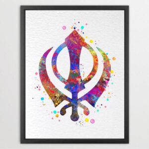 Dignovel Studios Unframed Khanda Symbol Sign Sikh Indian Life Wisdom Motivational Inspirational Meditation Watercolor Art Print Wall Art Poster Home Decor Hanging DN796