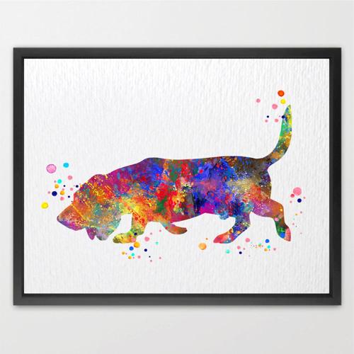 Dignovel Studios Unframed Basset Hound Dog Household Pet Animal Puppy Friend Family Watercolor Art Print Wall Art Poster Home Decor Hanging DN798