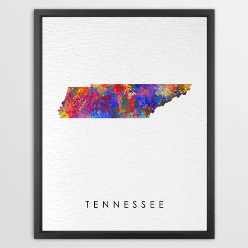 Dignovel Studios Unframed Tennessee Map United States Southern Geography State Map Watercolor Art Print Wall Art Poster Home Decor Hanging DN804