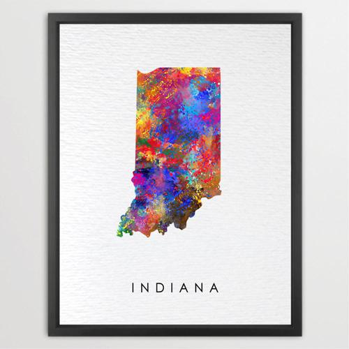 Dignovel Studios Unframed Indiana Map United States Midwest Geography State Map Watercolor Art Print Wall Art Poster Home Decor Hanging DN805