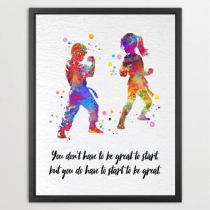 Dignovel Studios Unframed Karate Boy Girl Martial Arts Fighting Sports Inspirational Quotes Watercolor Art Print Wall Art Poster Home Decor Hanging DN816