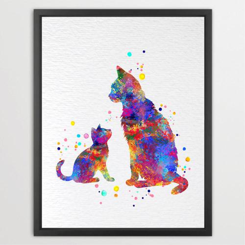 Dignovel Studios Unframed Mom Cat and Baby Cat Kitty Cat illustration Art Animal Love Nursery Parenthood Watercolor Art Print Wall Art Poster Home Decor Hanging DN828