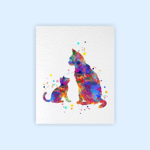 Dignovel Studios Unframed Mom Cat and Baby Cat Kitty Cat illustration Art Animal Love Nursery Parenthood Watercolor Art Print Wall Art Poster Home Decor Hanging DN828 - Image 2