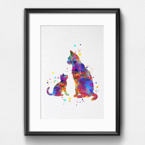 Dignovel Studios Unframed Mom Cat and Baby Cat Kitty Cat illustration Art Animal Love Nursery Parenthood Watercolor Art Print Wall Art Poster Home Decor Hanging DN828 - Image 6