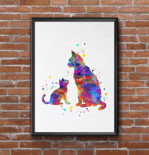 Dignovel Studios Unframed Mom Cat and Baby Cat Kitty Cat illustration Art Animal Love Nursery Parenthood Watercolor Art Print Wall Art Poster Home Decor Hanging DN828 - Image 7