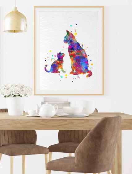 Dignovel Studios Unframed Mom Cat and Baby Cat Kitty Cat illustration Art Animal Love Nursery Parenthood Watercolor Art Print Wall Art Poster Home Decor Hanging DN828 - Image 8