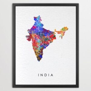 Dignovel Studios Unframed India Map New Delhi Abstract World Map Country Travel Tour Watercolor Art Print Wall Art Poster Home Decor Hanging DN830