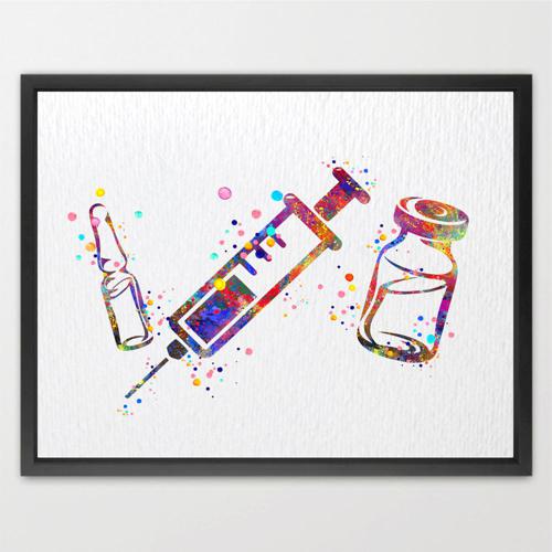 Dignovel Studios Unframed Syringe and Vial Symbol Illustration Medical Art Dentist IV Nurse Practitioner Medical Clinic Watercolor Art Print Wall Art Poster Home Decor Hanging DN834