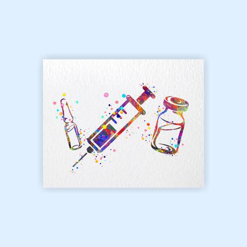 Dignovel Studios Unframed Syringe and Vial Symbol Illustration Medical Art Dentist IV Nurse Practitioner Medical Clinic Watercolor Art Print Wall Art Poster Home Decor Hanging DN834 - Image 2