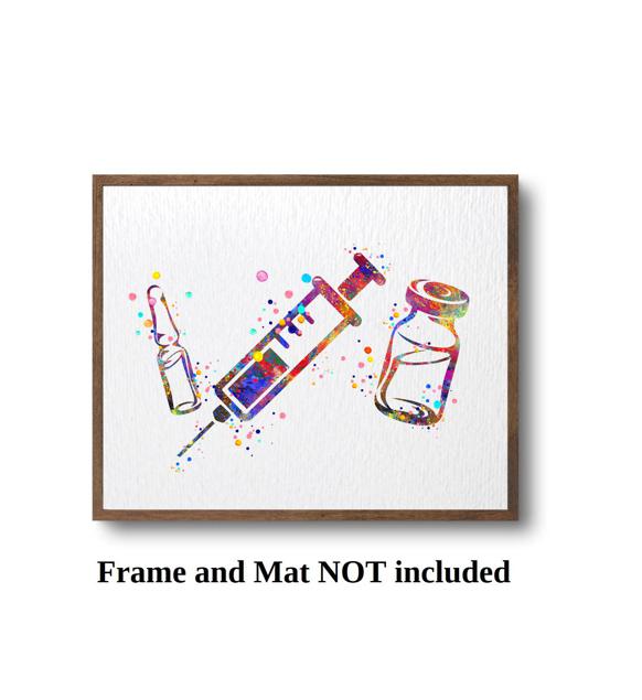 Dignovel Studios Unframed Syringe and Vial Symbol Illustration Medical Art Dentist IV Nurse Practitioner Medical Clinic Watercolor Art Print Wall Art Poster Home Decor Hanging DN834 - Image 3