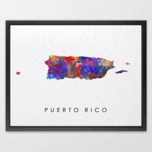 Dignovel Studios Unframed Puerto Rico Abstract Map World Travel Tour Watercolor Art Print Wall Art Poster Home Decor Hanging DN841