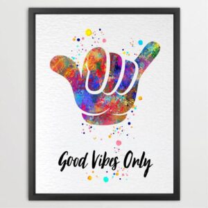 Dignovel Studios Unframed Shaka Hand Hang Loose Gesture Sign Symbol ASL Sign Language Friendly Watercolor Art Print Wall Art Poster Home Decor Hanging DN843
