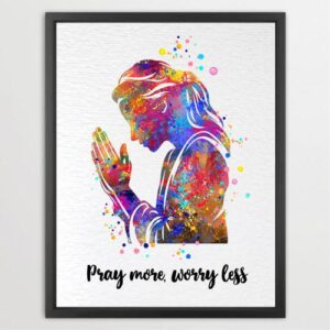 Dignovel Studios Unframed Praying Hands Gesture Prayer Inspirational Quote Pray More Worry Less Faith Thankful Watercolor Art Print Wall Art Poster Home Decor Hanging DN850