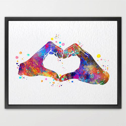 Dignovel Studios Unframed Heart Hand Gesture Love Symbol Sign Language Peace Love Family Watercolor Art Print Wall Art Poster Home Decor Hanging DN855