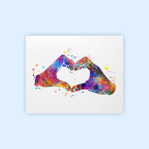 Dignovel Studios Unframed Heart Hand Gesture Love Symbol Sign Language Peace Love Family Watercolor Art Print Wall Art Poster Home Decor Hanging DN855 - Image 2