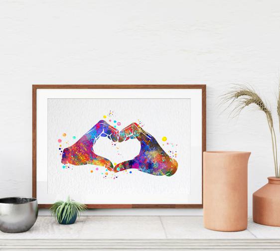 Dignovel Studios Unframed Heart Hand Gesture Love Symbol Sign Language Peace Love Family Watercolor Art Print Wall Art Poster Home Decor Hanging DN855 - Image 8