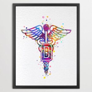 Dignovel Studios Unframed Dental Caduceus Symbol Sign Dental Office Dentist School Watercolor Art Print Wall Art Poster Home Decor Hanging DN857