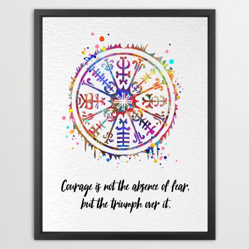 Dignovel Studios Unframed Viking Vegvisir Symbol Sign Courage Motivational Inspirational Quote Positivity Affirmation Watercolor Art Print Wall Art Poster Home Decor Hanging DN862