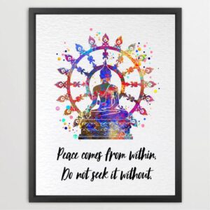 Dignovel Studios Unframed Wheel of Life Buddhism Wisdom Quote Peace Comes From Within Positivity Affirmation Watercolor Art Print Wall Art Poster Home Decor Hanging DN864