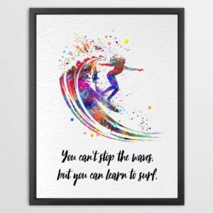 Dignovel Studios Unframed Surfing Girl Learn to Surf Inspirational Quote Sports Women Positivity Affirmation Watercolor Art Print Wall Art Poster Home Decor Hanging DN868