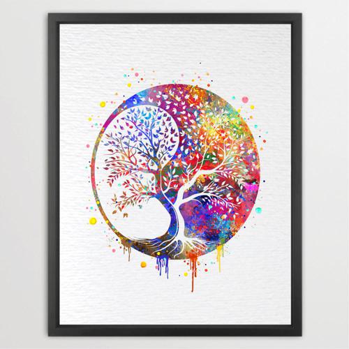 Dignovel Studios Unframed Tree of Life Ying Yang Life Wisdom Positivity Affirmation Yoga Meditation Watercolor Art Print Wall Art Poster Home Decor Hanging DN869