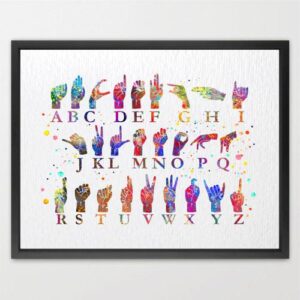 Dignovel Studios Unframed ASL Alphabet American Sign Language Medical School Watercolor Art Print Wall Art Poster Home Decor Hanging DN870